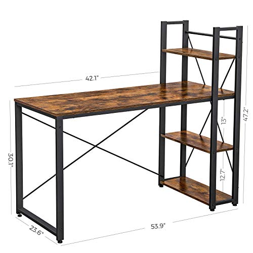 VASAGLE Computer Desk, 55 Inch Study Writing Desk with Storage Shelves
