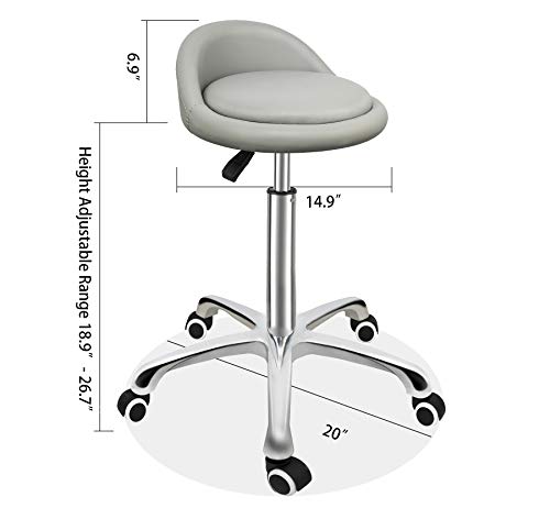 Grace & Grace Professional Gilder Series with Backrest Comfortable Seat Rolling Swivel Pneumatic Adjustable Heavy Duty Stool for Shop, Salon, Office and Home (Classic Steel Base, Beige)