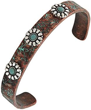 Antiqued Copper Cuff Bracelet with Daisy Patina