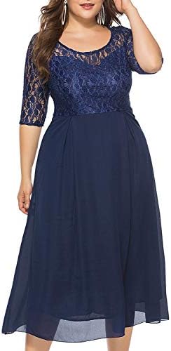 KILOLONE Women's Plus Size Floral Lace Midi Dress Formal A Line Swing Cocktail Party Dress