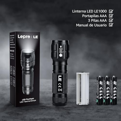Lighting EVER Linterna LED de Alta Luminosidad con Zoom Ajustable, IPX4 Resistente al Agua, Compacta y Portátil – para Camping, Senderismo, Emergencias, Incluye Baterías AAA, Paquete de 2