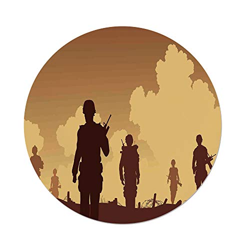 Polyester Round Tablecloth,War Home Decor,Soldier Shadows with Military Costumes and Weapons Walking on Patrol Print,Brown Cream,Dining Room Kitchen Picnic Table Cloth Cover,for Outdoor Indoor