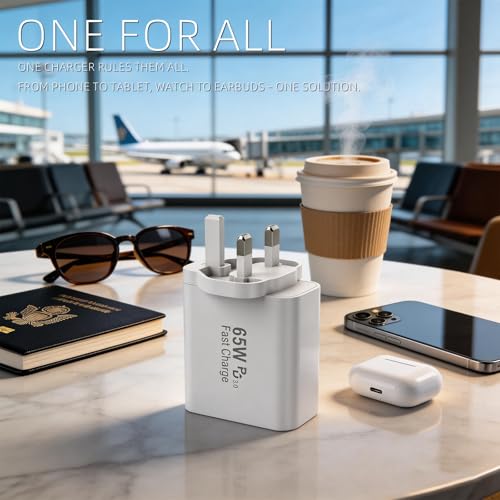 USB C Plug, 65W USBC Wall Fast Charger, Type C iPhone USB C Charger Fast Charging, 6-Port Multi Charger UK Plug Power Adapter for iPhone 17/16/15/14/13/12/11/Pro Max/Plus/Air, iPad mini/Pro, S26/S25