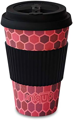 Reusable Coffee Cup - Eco-Friendly & Made from Natural and Organic Bamboo Fibre - Travel Mug - Uniqup (Raspberry, 1)
