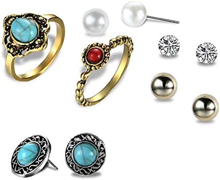 Kongnijiwa Jewelry Series Modern Pearls Bling Crystal Ear Studs Retro Calaite Gemstones Red Gems Rings Women Jewelry Set