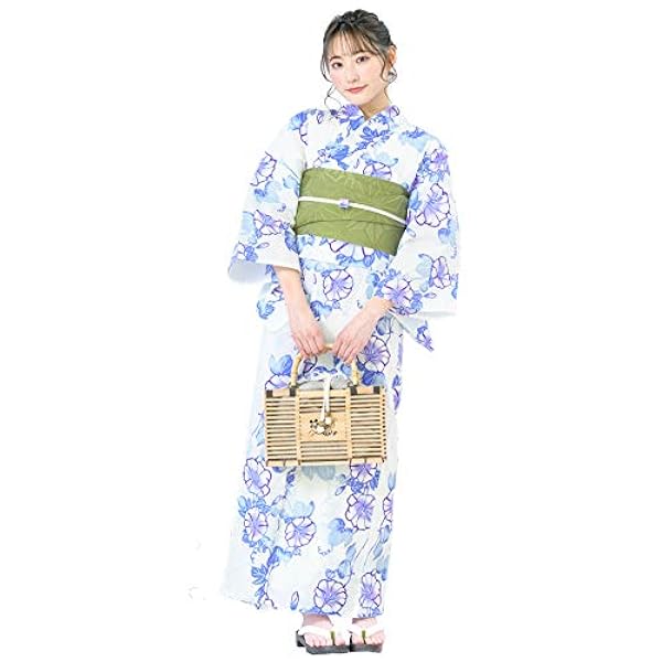 創美苑 ソウビエン 浴衣 3点セット レディース レトロ 白 青 紫 朝顔 花