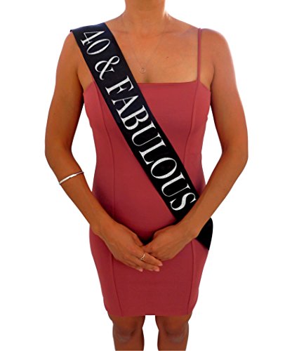 “40 & fabulous" black glitter satin sash –…