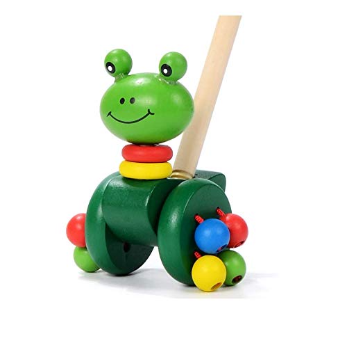 Auch Wooden Wonders Frog Push-n-Pull Waddling Toy Walking Training Toy with Colorful Rolling Beads for Toddlers and Babies Girl or Boy, Classic Early Learning Balance Walking Play Toy