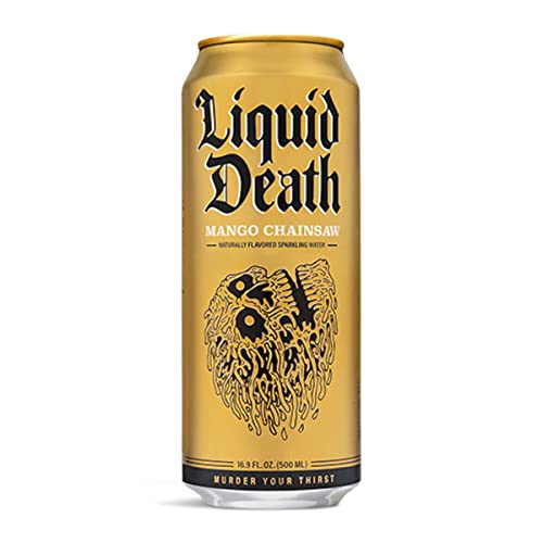 Liquid Death Flavored Sparkling Water With Agave, Mango Chainsaw, 16.9 Oz Tallboys (12Pack) on
