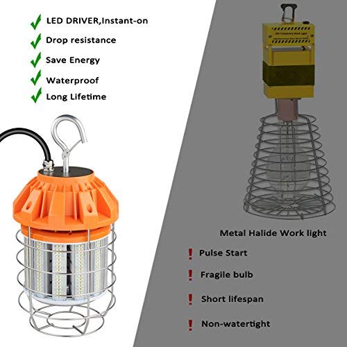 125W Led Temporary Work Light, 16800Lumen LED High Bay Light(900W Equiv) 5000K Outdoor Construction Lights with Stainless Steel Guard & Hook, LED Portable Hanging Lighting for Indoor Outdoor Jobsite - Thumbnail 5