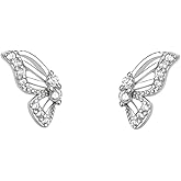 Cute Butterfly Wing Stud Earrings 925 Sterling Silver Crystal Cubic Zirconia Cartilage Tragus Tiny Studs Earring Dainty Birthday Jewelry Gifts for Women Daughter Hypoallergenic