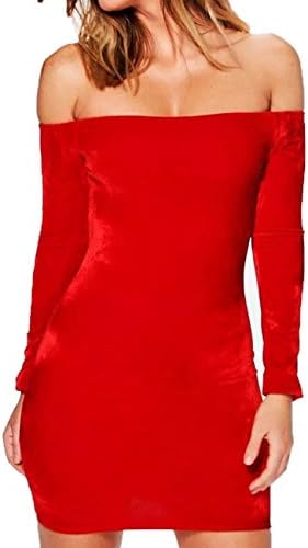 LILY ROSIE GIRL Women's Velvet Off Shoulder Evening Dress Sexy Club Party Bodycon Mini Dresses (XX-Large, Red)