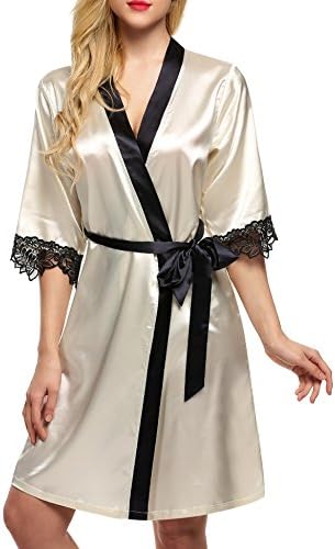 Vansop Ladies Sherpa Lined Japan Shimmer Soft Coral Fleece Gowns Robes Wraps(Beige XL)