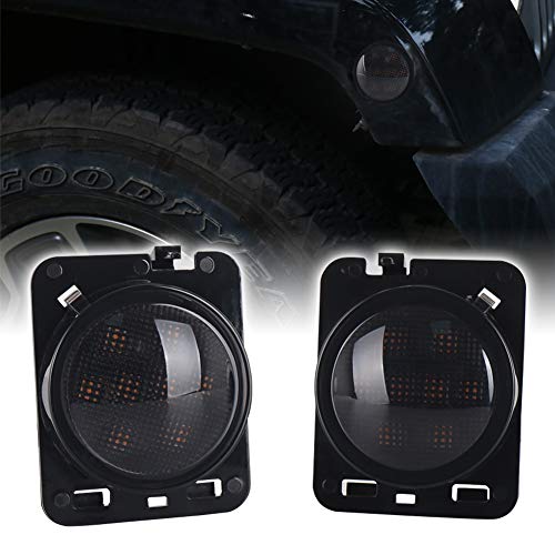 Smoke Lens LED Side Marker Front Fender Amber Turn Signal Parking Lights for Jeep Wrangler 2007-2017 - Thumbnail 6