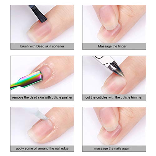Cuticle Trimmer with Cuticle Pusher Scraper & Cuticle Pusher Peeler Rainbow-Colored Cuticle Remover Stainless Steel Cuticle Nippers Cuticle Cutter Scissors Manicure Tools Nail Cutters Clippers