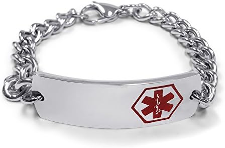Free Engraving- Stainless Steel Polished Medical Alert ID Tag Identification UNISEX Bracelet - MEDI.D 66