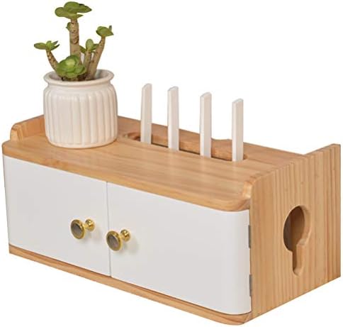 GXFC Solid Wood Storage Box Router Wireless WiFi Rack Wall Mount Floating Shelf Storage Rack with Door, Patch Panel Power Cord Wall-Mounted Shelf Shop (White)