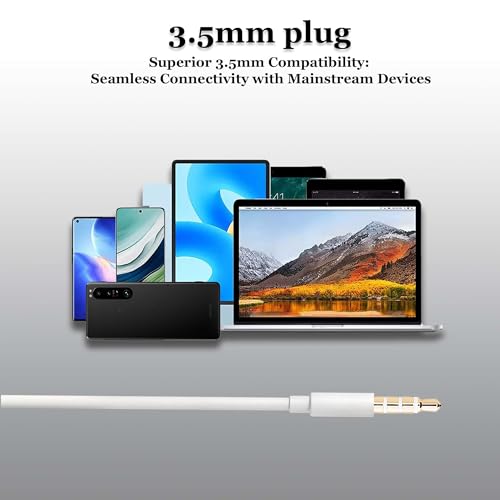 2026 New In-Ear Headphones with Cable, 3 Alm Silicone (L/S/M), Music Headset with Microphone and Volume Control for PC, Laptop, Mobile, Switch, PS4, PS5, Xbox, Gaming, Teleworking - White