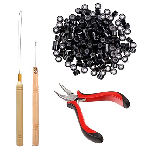 Orgrimmar Hair Extension Tool Kit Hair Extension Remove Pliers Pulling Hook 500 PCS Micro Silicone Rings Bead Device Tool Kits for Professional Hair Styling Tools Accessory 
