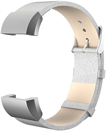 FANSHANG Fitbit Charge 2 Leather Band, 2 6"-8.1" Genuine Leather Replacement Wrist Band Strap Belt For Fitbit Charge ,with gift box (Silver)