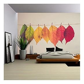 Colorful Leaves Hang on String - Removable Wall Mural | Self-Adhesive Large Wallpaper - 66x96 inches
