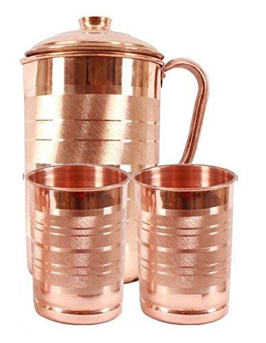 Evergrow Copper Copper Jug With 2 Copper Glass - 3 Pieces, Copper, 1500ml