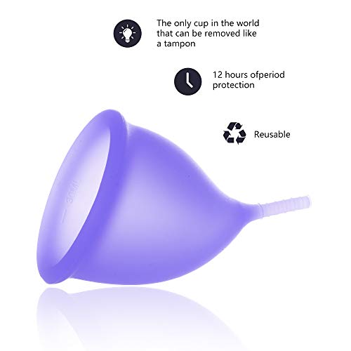 Menstrual Cup Reusable Period Cup with Long Stem Ideal for Beginner Size Large Purple - //coolthings.us