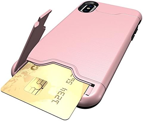 iPhone X Drop Safe Case Rose Gold with Secure Card Slot Kickstand and Hardshell Dual Proactive Armor