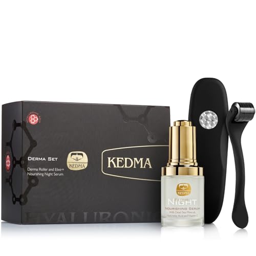 Kedma - Set Dermaroller et Sérum Hydratant de Nuit - Stimulation Collagène et Éclat - Avec Acide Hyaluronique et Vitamine C - 1 Set