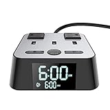 Yostyle Alarm Clock Charger w/3 USB Ports and 2 AC Outlets, 6ft Power Cord Charging Station Power Strip for Hotel Home,UL Tested (4 Dimmer Brightness,Snooze,ON/Off Switch,DST Time,Battery Backup)