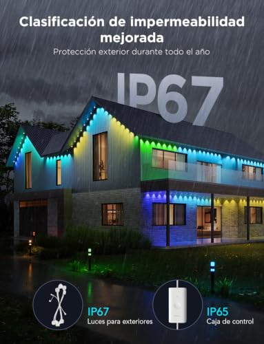 Govee - Luces permanentes para exteriores Pro, 100 pies con 60 luces LED RGBIC para iluminación diaria y acentuada, 75 modos de escena para decoración al aire última intervensión, IP67 impermeable