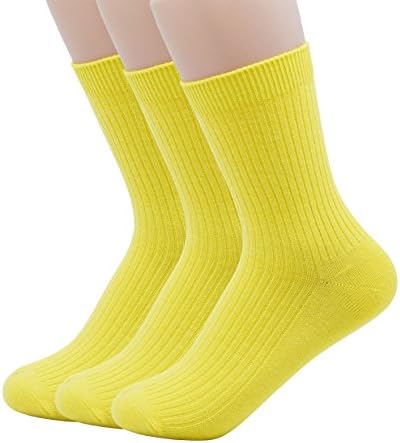 YJLSO Women Solid Color Casual Cotton Socks 3 pairs A10 (Yellow)