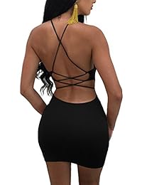 Misfondle Vestido de club, al cuerpo, acordonado, corto, sin espalda, sensual, para mujer.