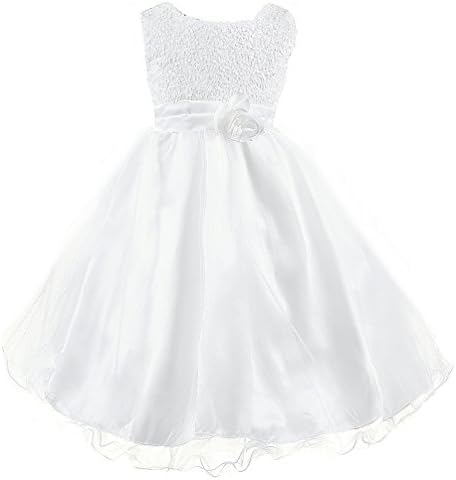 Wocau Little Girls' Sequin Mesh Tull Dress Sleeveless Flower Party Ball Gown