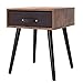IWELL Mid-Century Nightstand, Wooden End Table with Drawer, Side Table for Small Spaces & Bedroom, Solid Wood Legs Decent Furniture, Brown