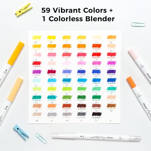 Ohuhu Marcadores para colorear a base de agua, aptos para papel, 60 colores, punta fina de pincel doble, para libros de colorear para adultos, marcadores de arte sin sangrado, para