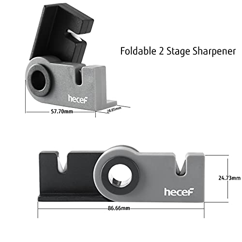 hecef Portable Kitchen Knife Sharpener, 2-stage Mini Sharpening Tools for Indoor & Outdoor Activities , Black& Grey