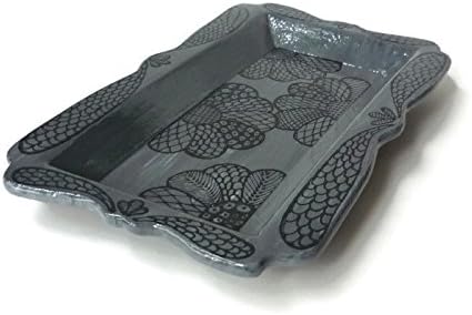 Small Rectangle Tray with Flower Design - Gray Black