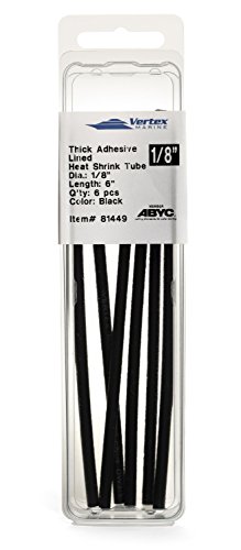 Double Wall Adhesive Lined Marine Grade Polyolefin Heat Shrink Tubing A81449-1/8" ID - Black - 6 Inches - 6 Pack