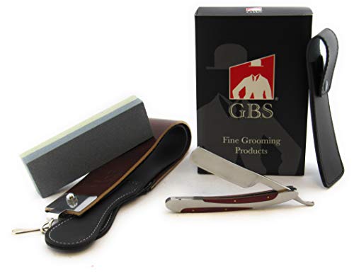 GBS Wood Cut throat Straight Razor Set- 5/8" Steel Blade with Travel Case, Sharpening Stone + 20" Leather Strop - Thumbnail 7