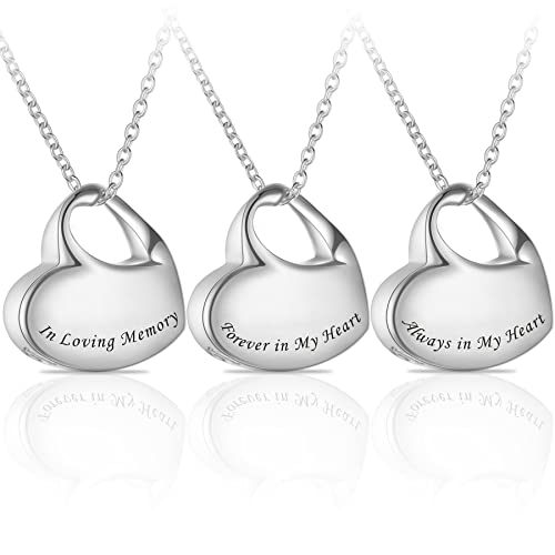 3 Pack Cremation Jewelry for Ashes Heart Urn Necklaces for Ashes, Urn Locket for Ashes Memorial Urn Jewelry Waterproof Keepsake Pendant with Funnel Kit & Bag