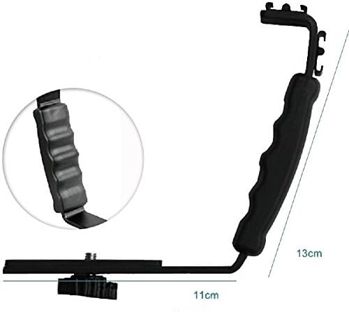 Xin View Universal Camera Grip L Bracket with 2 Standard Side Hot Shoe Mount Video Light Flash DSLR Holder DV Camcorder