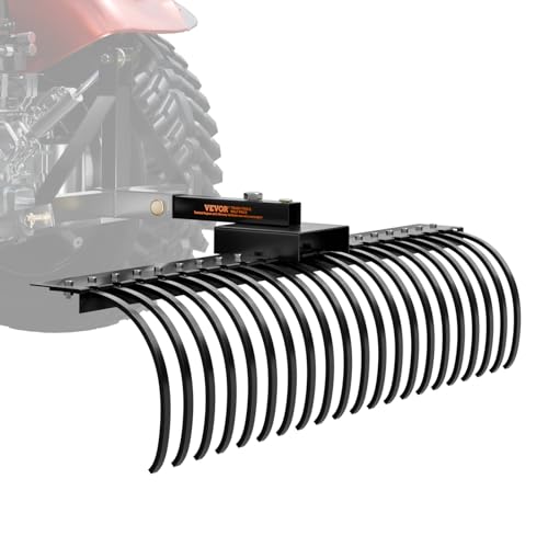 Photo 1 of VEVOR Tow Behind Landscape Rake, 60" Tow Dethatcher with 21 Steel Coil Tines, Lawn Dethatcher Rake Attaches to 48" or 60" Toolbars and 3-Point Suspension Systems, for Leaves, Pine Needles, and Grass