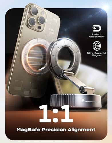 Mohard 2026 Magnetic Phone Holder for Cars, [Nano Gel+Vacuum Suction] Car Phone Holder, 360° Adjustable Foldable & 2400GF Strong Magnet Dashboard for MagSafe Car Mountings, for iPhone 17/16/15/14/13