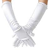 Girls Classic White Wedding Dress beading Gloves