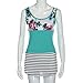 TOOPOOT Women Floral Print Lace Patchwork Tank Ladies Stripe T-shirts (XL, green)