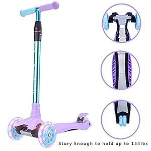 Kick Scooter Kids Scooter 3 Wheel Scooter, 4 Height Adjustable Pu Wheels Extra Wide Deck Best Gifts for Kids, Boys Girls