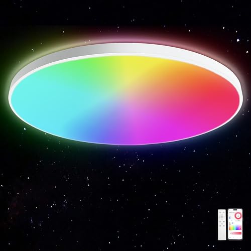 Laiebri Ceiling Light LED Ceiling Light, 24 W Diameter 30 cm, Smart RGBIC LED Kitchen Lamp with Remote Control, Works Compatible with App Control, Dimmable Lamp for Bedroom, Living Room