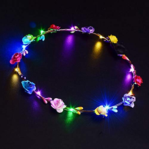 LED Glowing Wreath Flower Crown Hair Band Wedding Floral Garland Festival Flower Headdress Hair Accessory Festival