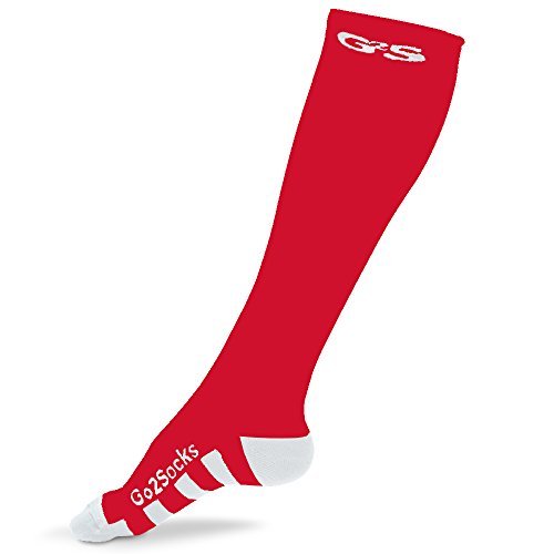 Go2Socks GO2 Compression Socks for Men Women Nurses Runners 20-30 mmHg (high) - Medical Stocking Maternity Travel - Best Performance Recovery Circulation Stamina - (Red,L)